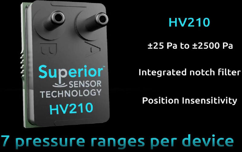 SUPERIOR SENSORS HV210 Pressure Sensor, Multi-range, 7 Pressure Ranges, 10 Inch-H2O, I2C Digital, SPI, Differential, 3.5 V HV210-SM02