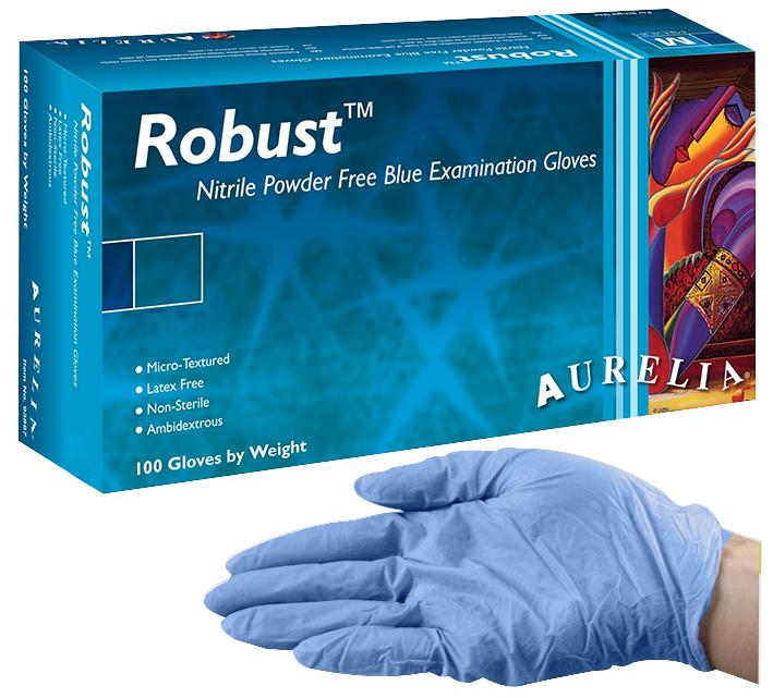 Aurelia 93897 93897 Robust Strong Blue Powder Free Nitrile Disposable Gloves - Medium 100 Pack