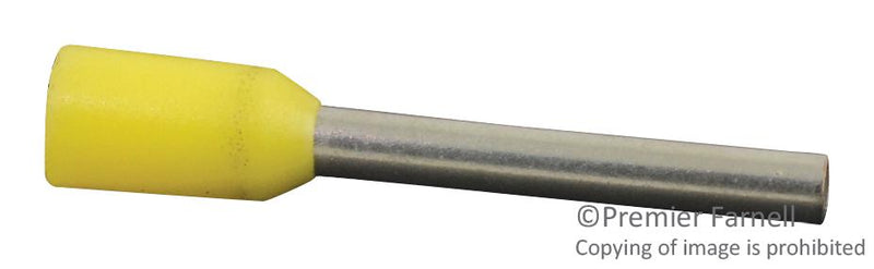 WAGO 216-301 Wire Ferrule, Single Wire, 24 AWG, 0.25 mm&sup2;, 8 mm, Yellow, 216 GTIN UPC EAN: 4017332277396