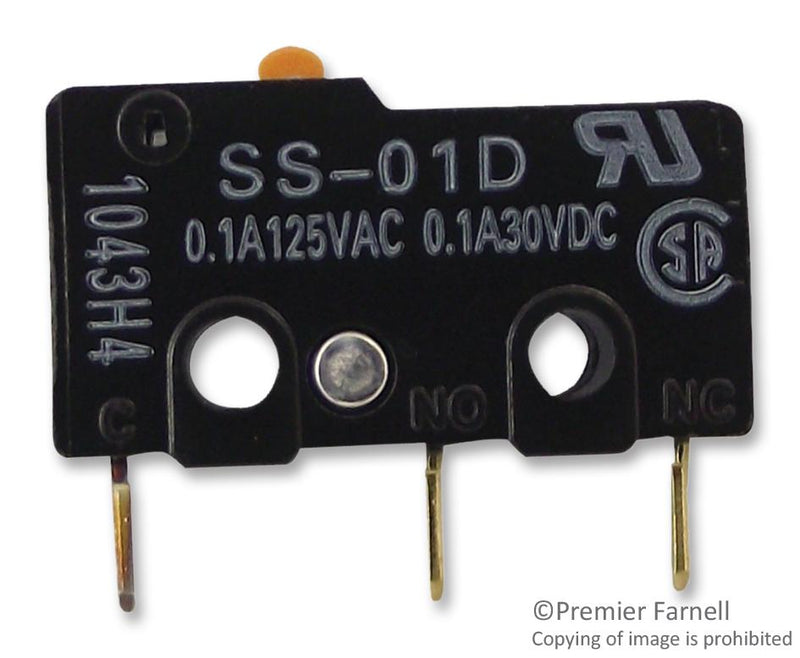 Omron SS-01D SS-01D Microswitch Subminiature Pin Plunger Spdt Through Hole 100 mA 30 VDC