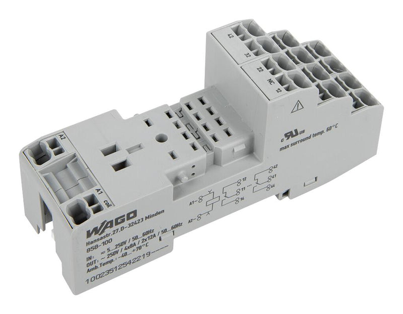 WAGO 858-100 Relay Socket, DIN Rail, Screw, 14 Pins, 12 A, 250 VAC