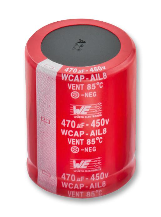 WURTH ELEKTRONIK 8.61101E+11 Electrolytic Capacitor, Snap-in, 180 &micro;F, 450 V, &plusmn; 20%, Snap-In, 2000 hours @ 85&deg;C