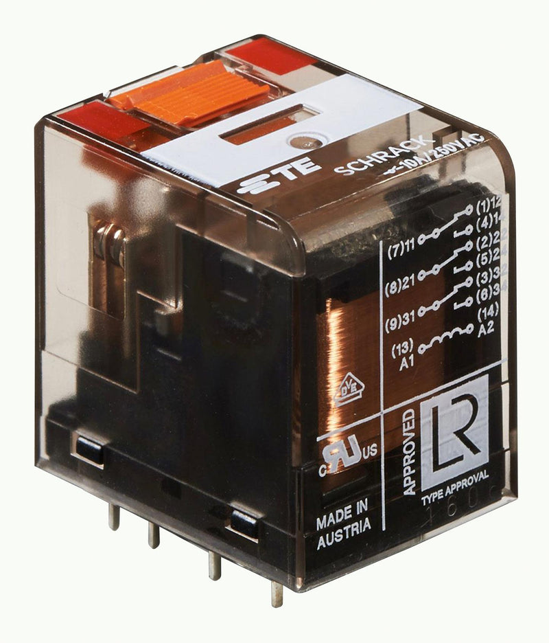 SCHRACK - TE CONNECTIVITY PT371730 Power Relay, 3PDT, 230 VAC, 10 A, PT, Through Hole, Non Latching PT371730