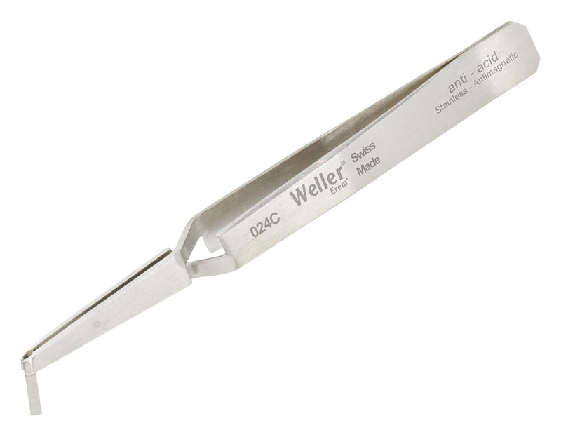 WELLER EREM 024C Tweezer, Extraction, Bent/Flat Tip, 120 mm, Stainless Steel