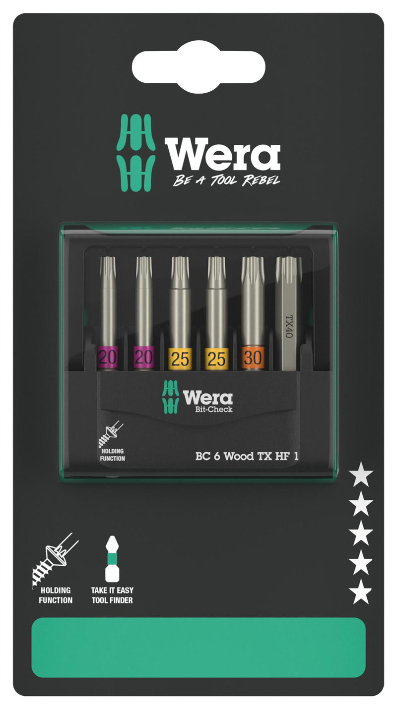 WERA 05073639001 Bit Set, Wood, 867/4 TORX HF Bits, 6 Pieces