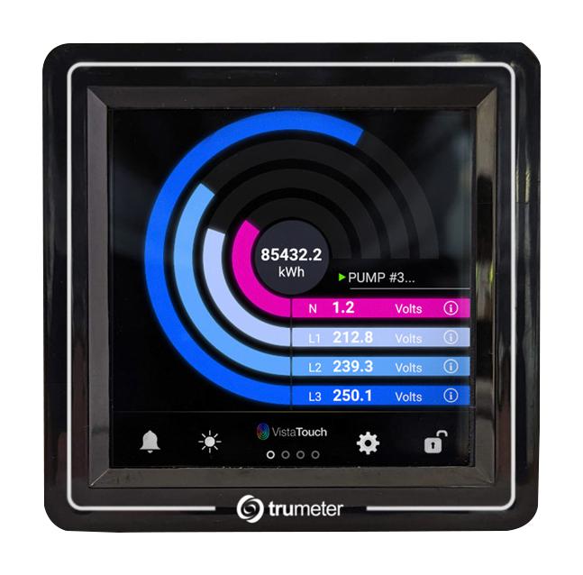 TRUMETER VT-PWR-LV Power Meter, Current/Voltage/Frequency/Power, 5 A, 12 V to 24 VDC, 92 mm x 92 mm, VT-PWR Series