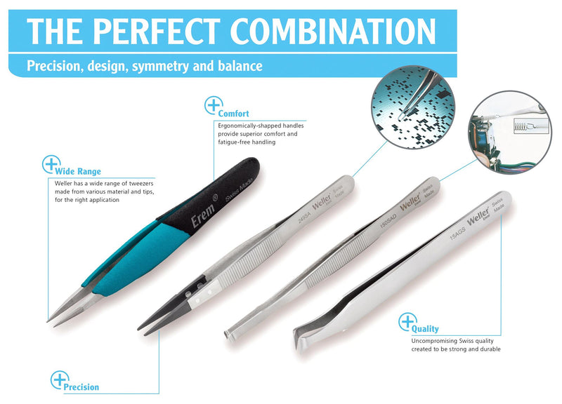 WELLER EREM E15AGW Tweezer, Cutting, Bent/Flat Tip, 120 mm, Insulated Carbon Steel