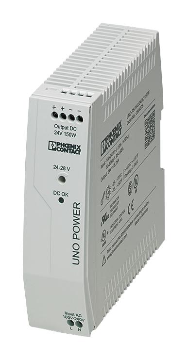 PHOENIX CONTACT 2904376 AC/DC DIN Rail Power Supply (PSU), ITE, 1 Output, 150 W, 24 VDC, 6.25 A GTIN UPC EAN: 4046356897099 UNO-PS/1AC/24DC/150W