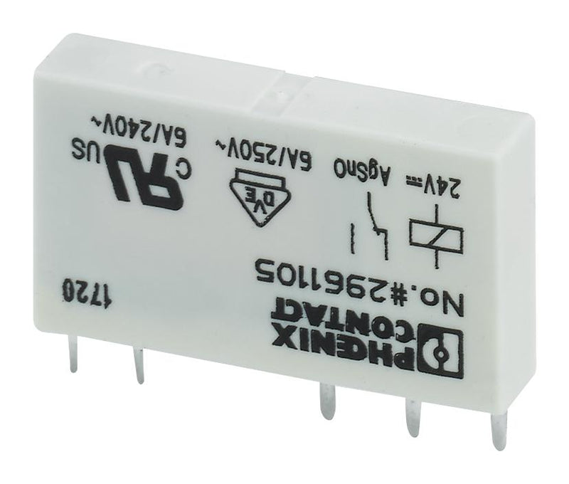 PHOENIX CONTACT 2961105 General Purpose Relay, REL-MR Series, Power, Non Latching, SPDT, 24 VDC, 6 A GTIN UPC EAN: 4017918130893 REL-MR- 24DC/21