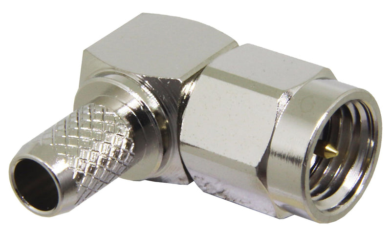 LINX - TE CONNECTIVITY CONSMA012-R58 RF / Coaxial Connector, SMA Coaxial, Right Angle Plug, Crimp, 50 ohm, RG58, Brass