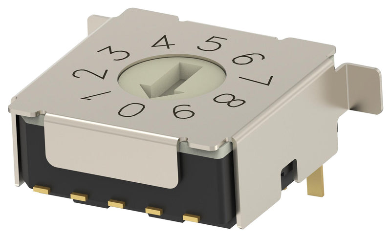 Alcoswitch - TE Connectivity MRSSH4DR10SMGWTR MRSSH4DR10SMGWTR Rotary Coded Switch Horizontal Mrss Series Surface Mount 10 Position 20 V BCD mA