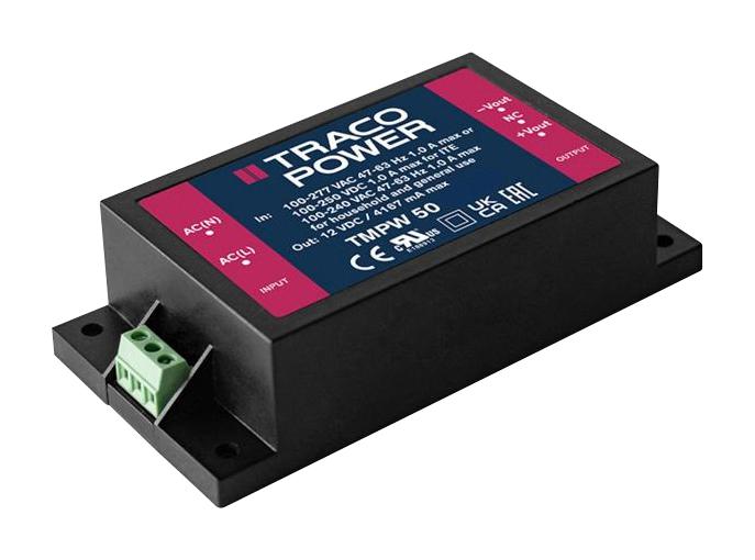 TRACO POWER TMPW 50-124-T AC/DC Enclosed Power Supply (PSU), ITE & Household, 1 Outputs, 50 W, 24 VDC, 2.083 A