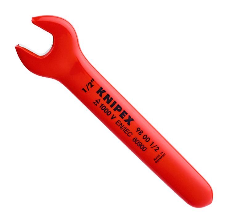 KNIPEX 98 00 1/2" Open End Wrench, 1/2" AF Size, 139.7 mm Length, Chrome Vanadium Steel