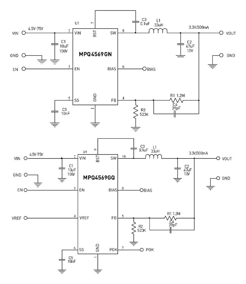 Monolithic Power Systems (MPS) MPQ4569GQ-AEC1-P MPQ4569GQ-AEC1-P DC-DC Switching Synchronous Buck Regulator 4.5V-75V in 1V to 67.5V out 300mA QFN-10