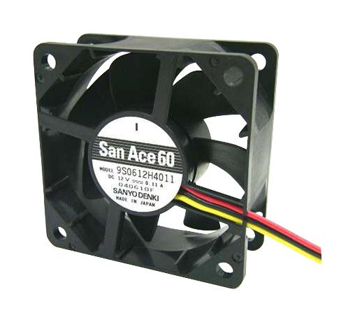 SANYO DENKI 9S0612S409 DC Axial Fan, 12 V, Square, 60 mm, 25 mm, Ball Bearing, 26.1 CFM