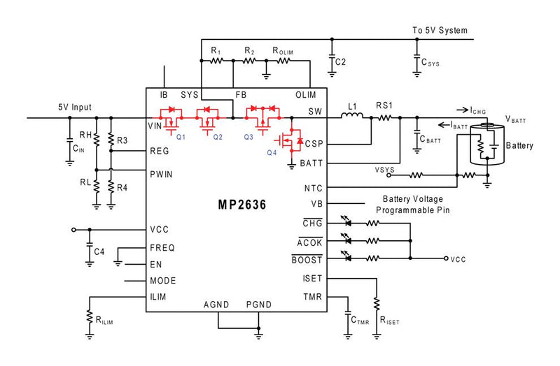 Monolithic Power Systems (MPS) MP2636GR-P MP2636GR-P Battery Charger for 1 Cell of Li-Ion Li-Pol 6V Input 3.01V/3A Charge QFN-30