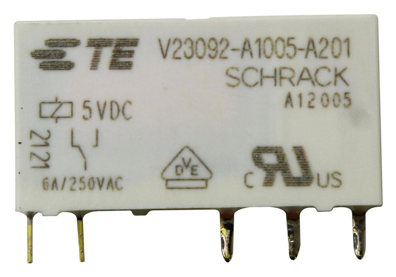 SCHRACK - TE CONNECTIVITY V23092A1005A201 Power Relay, SPDT, 5 VDC, 6 A, V23092/SNR, Through Hole, Non Latching 1393236-1, V23092A1005A201=SNR