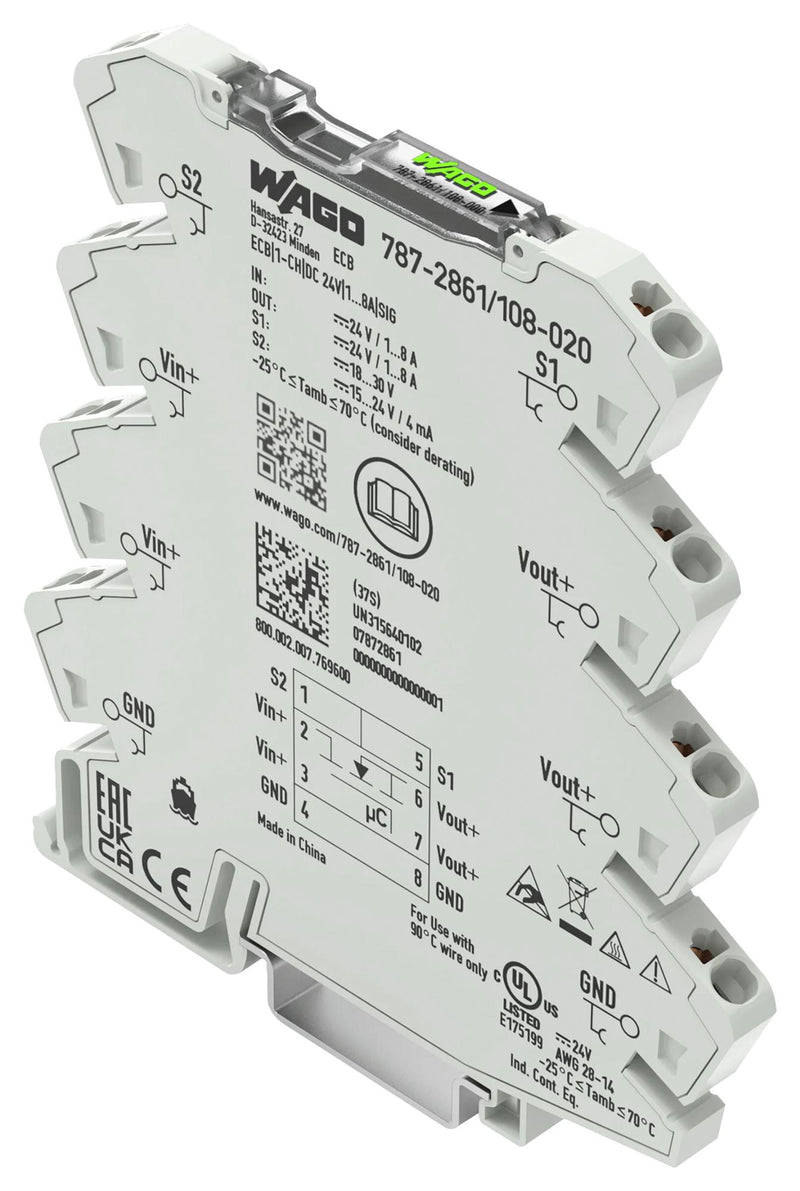 Wago 787-2861/108-020 787-2861/108-020 Electronic Circuit Breaker 8 A 1 Pole 24 VDC DIN Rail New