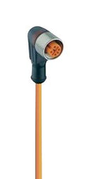 LUMBERG AUTOMATION RKWT 4-07/2 M Sensor Cable, PVC, 90&deg; M12 Receptacle, Free End, 4 Positions, 2 m, 6.6 ft