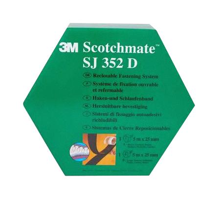 3M SJ352D BLACK 5M X 25MM SJ352D Black 25MM Tape Hook &amp; Loop Series 5m Roll Length 25mm Width