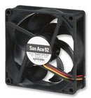 SANYO DENKI 9GA0912P4J03 DC Axial Fan, 12 V, Square, 92 mm, 25 mm, Ball Bearing, 77.7 CFM