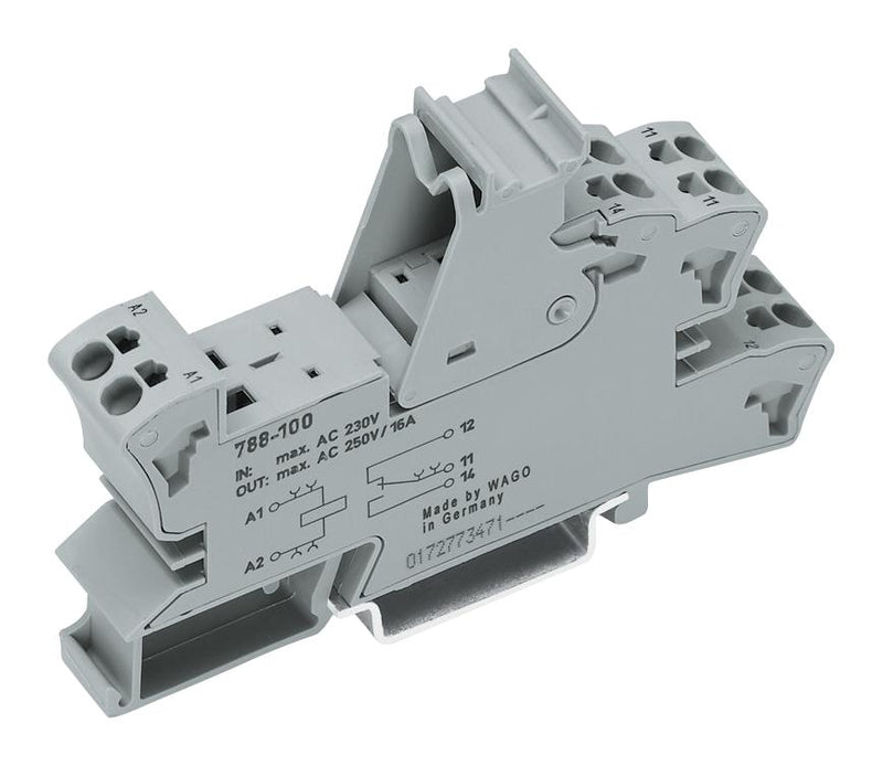 WAGO 788-102 Relay Socket, DIN Rail, Push In, 8 A, 300 V