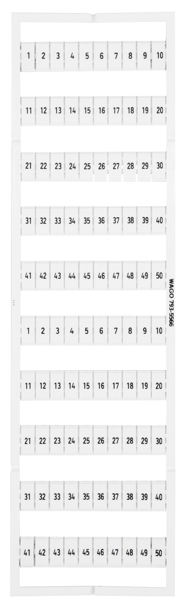 WAGO 793-5566 Terminal Block Marker, Marking Card, Wago 5 to 5.2 mm Width Terminal Blocks, 1 to 50 GTIN UPC EAN: 4044918805841