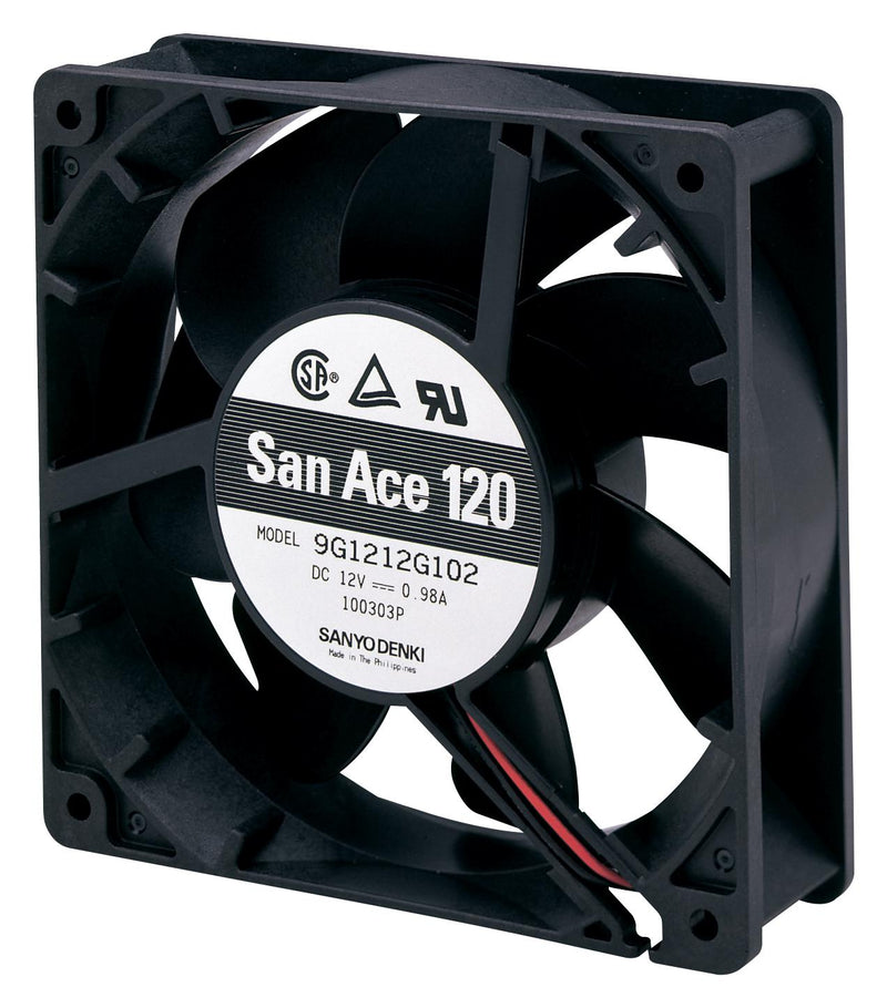 SANYO DENKI 9G1224M401 DC Axial Fan, 24 V, Square, 120 mm, 25 mm, Ball Bearing, 59 CFM