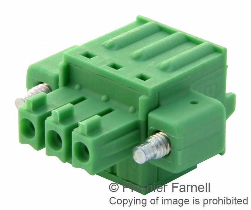 PHOENIX CONTACT FK-MCP 1,5/ 3-STF-3,81 Pluggable Terminal Block, 3.81 mm, 3 Ways, 26AWG to 16AWG, 1.5 mm&sup2;, Push In, 8 A 1851245, GTIN UPC EAN: 4017918110291