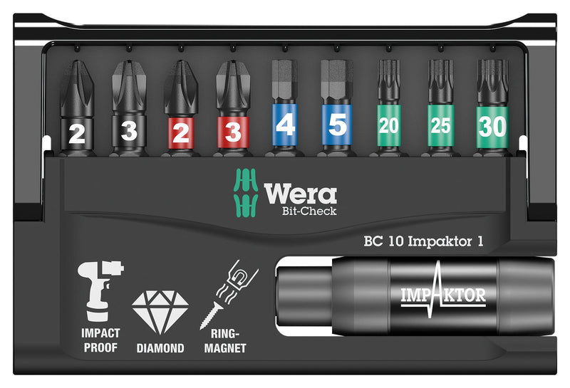 WERA 05057680001 Bit Set, Universal Holder, Bit Check, Hex, Impact, 11 Piece GTIN UPC EAN: 4013288156785