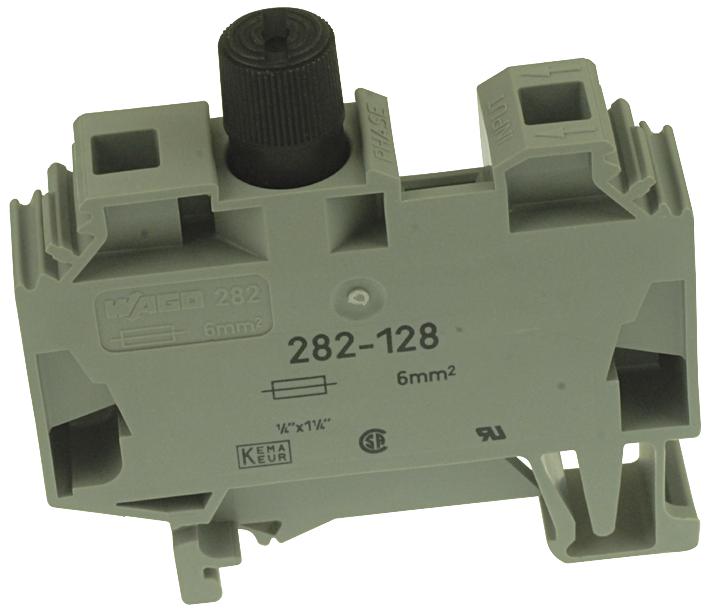 WAGO 282-128 Fused Terminal Block, 2 Ways, 24AWG to 10AWG, 6 mm&sup2;, Clamp, 10 A, 500 V