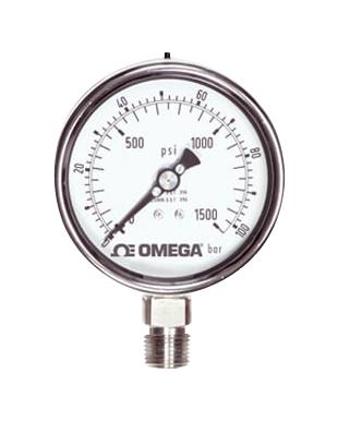 OMEGA PGM-100L-6000PSI/400BAR PRESSURE GAUGES, 6000PSI, 1/2"MNPT