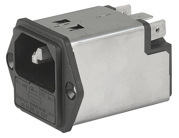 SCHURTER 5200.1023.1 Filtered IEC Power Entry Module, IEC C14, General Purpose, 10 A, 250 VAC, 1-Pole Fuse Holder