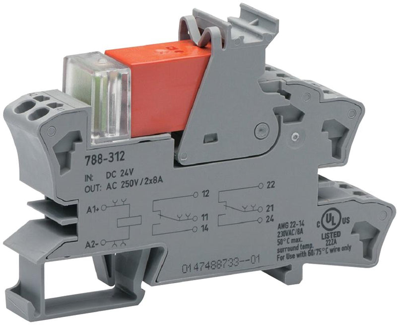 WAGO 788-311 Power Relay, DPDT, 12 VDC, 8 A, 788 Series, DIN Rail, DC