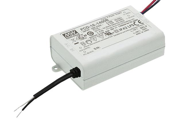 Mean Well PCD-16-1400B PCD-16-1400B LED Driver ITE &amp; Lighting 16.8 W 12 V 1.4 A Constant Current 180 VAC New