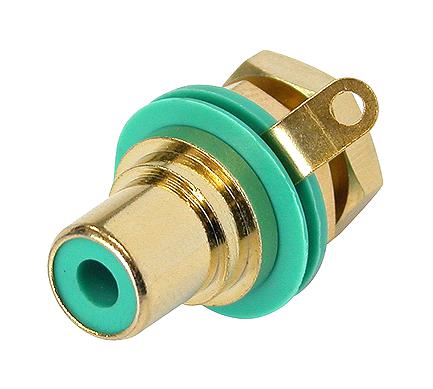 Rean NYS367-5 NYS367-5 RCA (Phono) Audio / Video Connector 2 Contacts Jack Gold Plated Brass Body Green