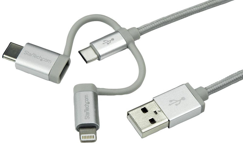 STARTECH LTCUB1MGR USB 2.0 Multi-Charger Lightning/USB-C/Micro USB Lead, 1m Silver Braided GTIN UPC EAN: 0065030868365