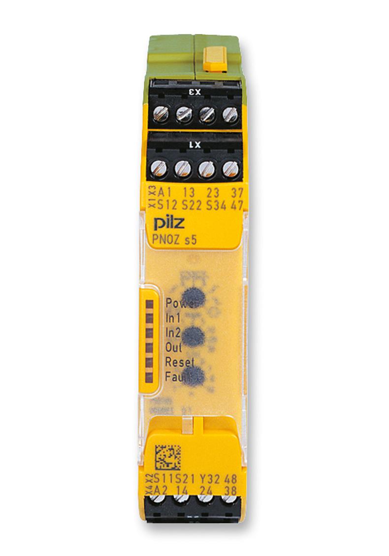 PILZ 751105 Safety Relay, 24 VDC, 4PST-NO, PNOZ s5, DIN Rail, 6 A, Spring Clamp