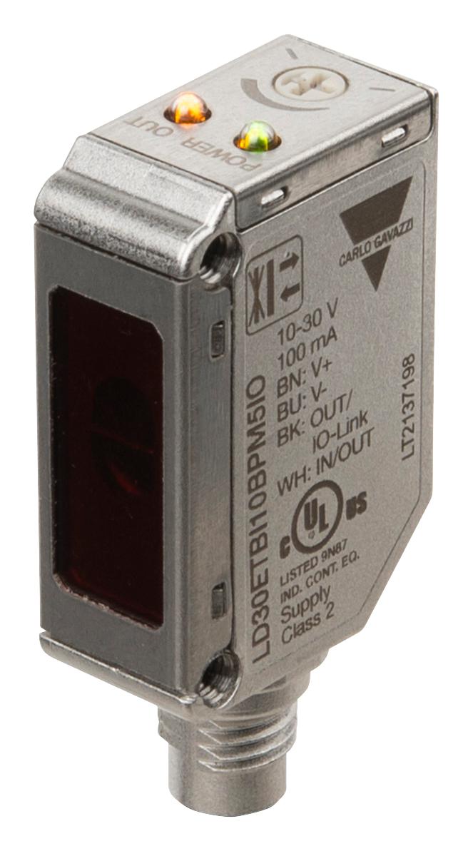 CARLO GAVAZZI LD30ETBI10BPM5IO Sensor, Photo, 1 m, Push Pull/NPN/PNP, Time of Flight, 10 to 30 VDC, M8 Connector, LD30 Series