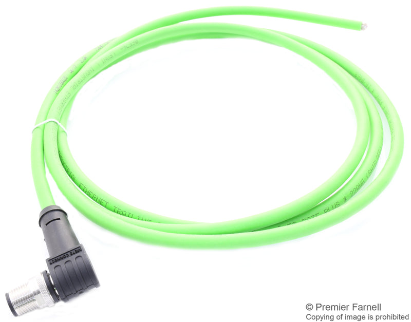 METZ CONNECT 142M1D90010 Sensor Cable, D-Code, Cat5e, 90&deg; M12 Plug, Free End, 4 Positions, 1 m, 3.28 ft