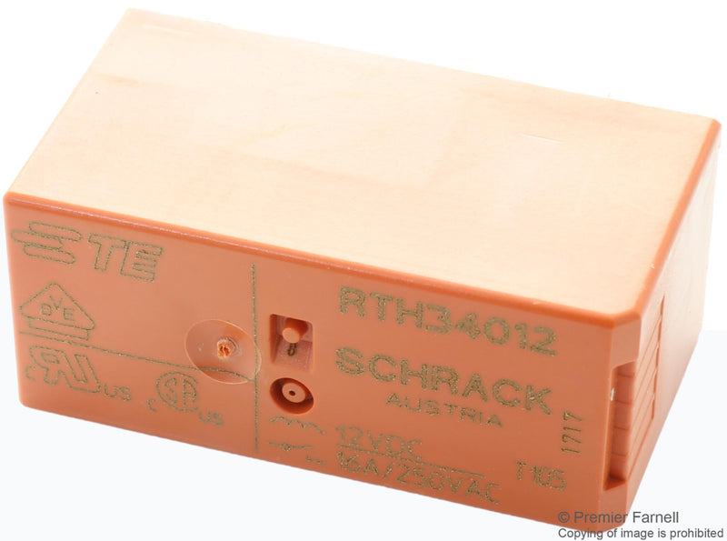 SCHRACK - TE CONNECTIVITY RTH34012 Power Relay, SPST-NO, 12 VDC, 16 A, RTH, Through Hole, Non Latching 9-1415006-1