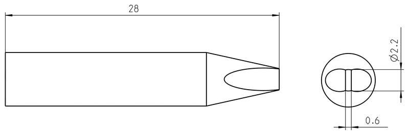 WELLER RTU 022 S MS SOLDERING TIP, CHISEL, 2.2MM