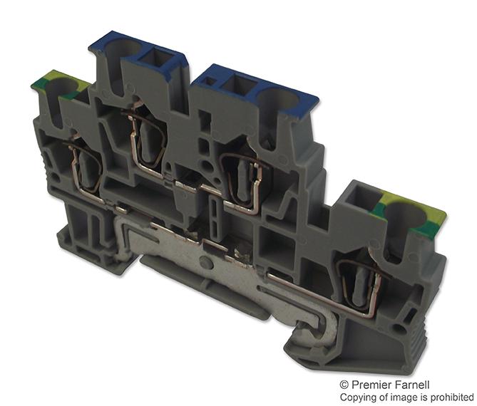 PHOENIX CONTACT 3036327 DIN Rail Mount Terminal Block, 4 Ways, 28 AWG, 12 AWG, 4 mm&sup2;, Clamp, 22 A GTIN UPC EAN: 4017918848675 STTB 2,5-PE/N