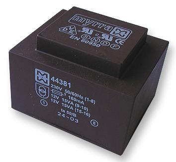 Myrra 44382 44382 PCB Transformer EI 66 Encapsulated Safety Isolating 230V 2 x 15V 30 VA 50Hz / 60Hz