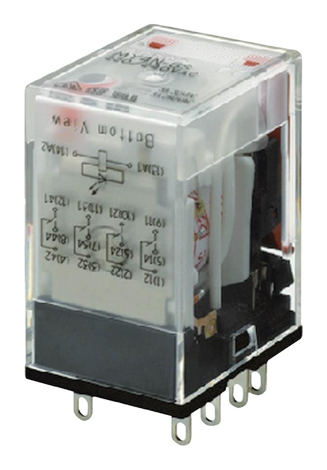 Omron Industrial Automation MY4N-GS DC24 MY4N-GS DC24 Power Relay 4PDT 24 VDC 3 A MY-GS Series Socket Non Latching