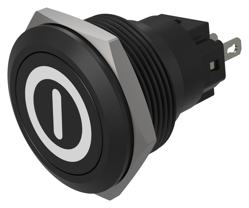 EAO 82-6951.1000.B001 Vandal Resistant Switch, On/Off, 82 Series, 22 mm, SPDT, Momentary, Round Flat Flush, Black