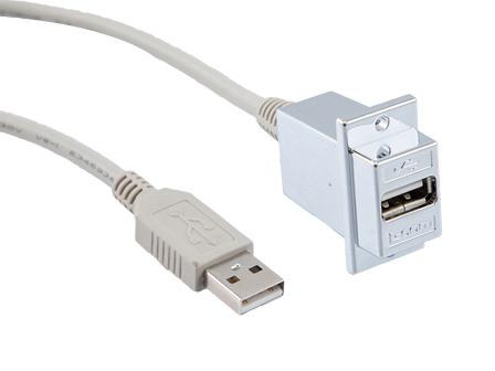 L-COM ECF504-36AAS USB Cable, Bulkhead Adapter, Type A Plug to Type A Receptacle, 914.4 mm, 36 ", USB 2.0, Light Grey