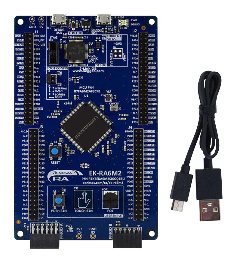 Renesas RTK7EKA6M2S00001BU RTK7EKA6M2S00001BU Evaluation Kit RA Family RA6M2 Group 32-bit ARMCortex-M4F Microcontrollers Debug on-board