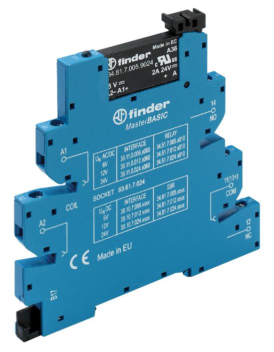 FINDER 39.10.7.006.9024 Solid State Relay, SPST-NO, 2 A, 24 VDC, DIN Rail, Screw