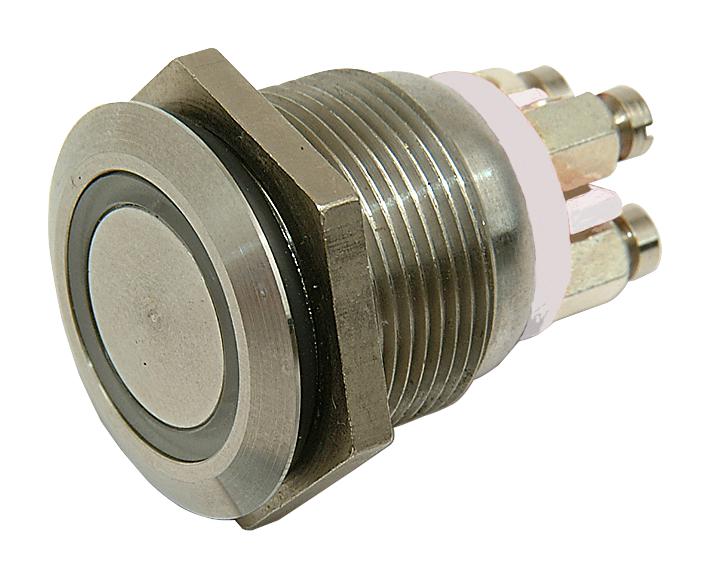 BULGIN LIMITED MPI002/TE/WH/24 Vandal Resistant Switch, MPI002 Series, 19.2 mm, SPST, Push to Make, Round, Natural